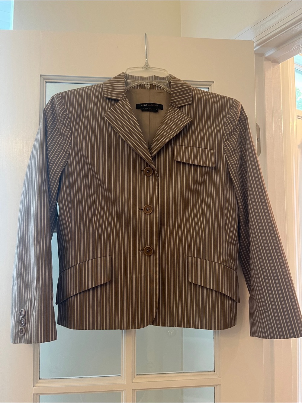 BCBGMaxAzria pinstriped blazer with cropped sleeves
